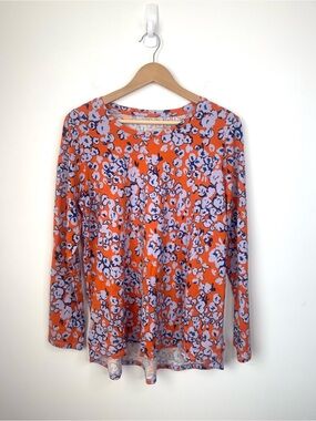 LOGO by Lori Goldstein Orange Floral Long-Sleeve Tee size Large